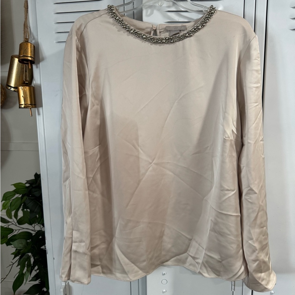 H&M Cream Blouse with Embellished Neckline